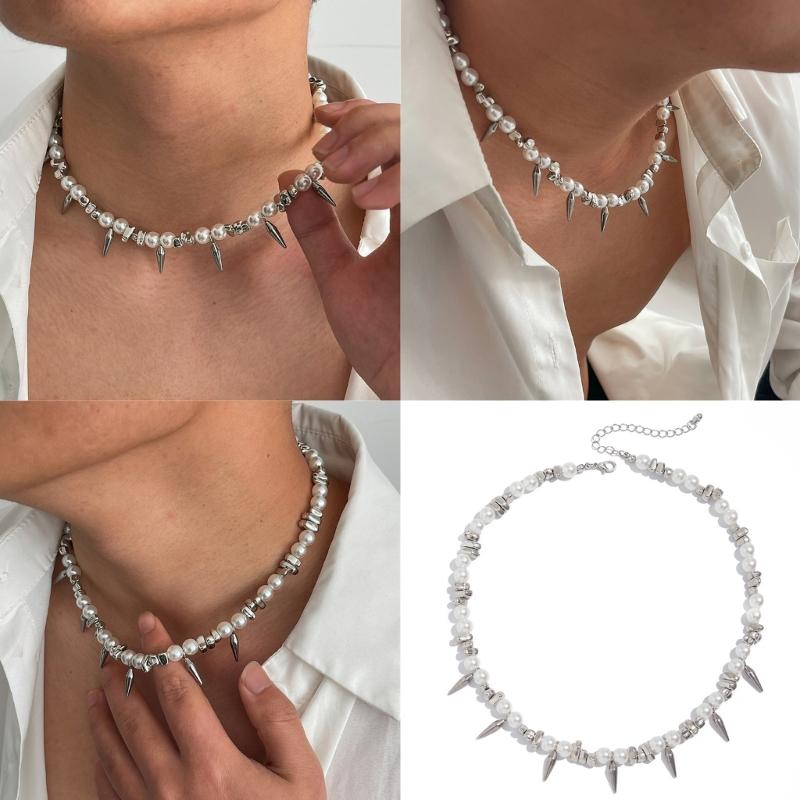 X6HE Versatile Layer Pearls Necklace Stainless Steel Construction Comfortable Fit for Music Festivals Office Occasions
