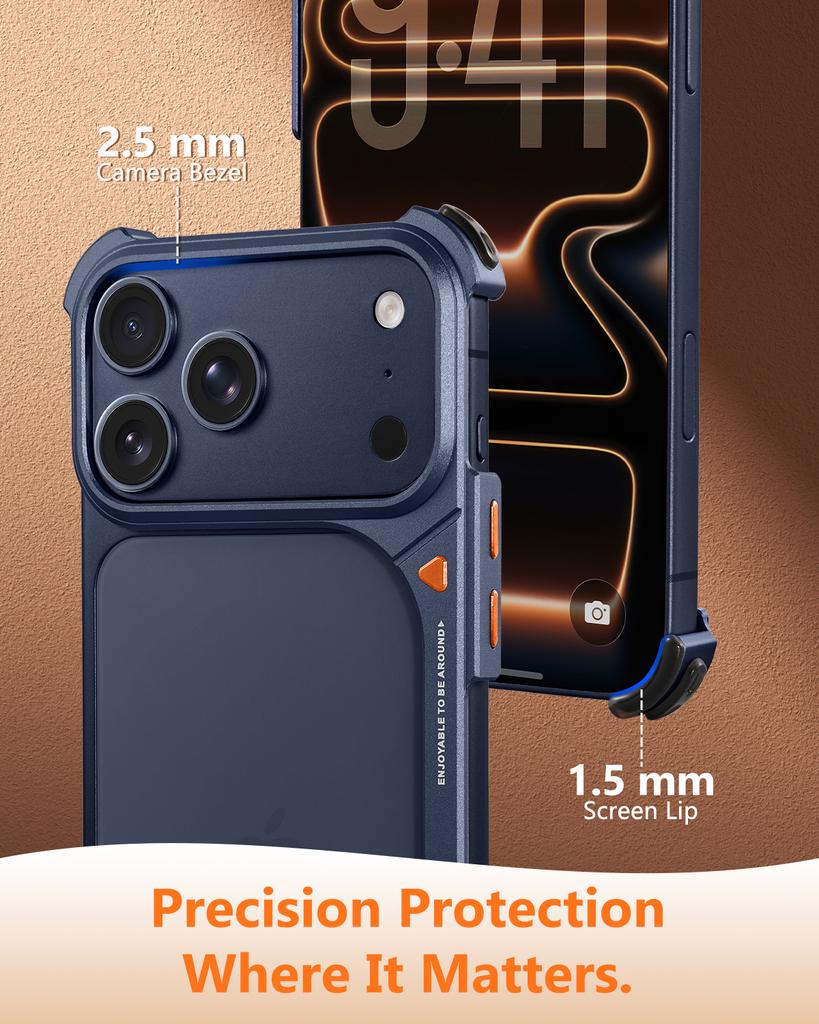 Oatsbasf Metalen Frameloze Telefoonhoes voor iPhone 17 Pro Max & 17 Pro Schokbestendige Bumper 9 Vorm Telefoonhoesje Blote Telefoon Gevoel Shell
