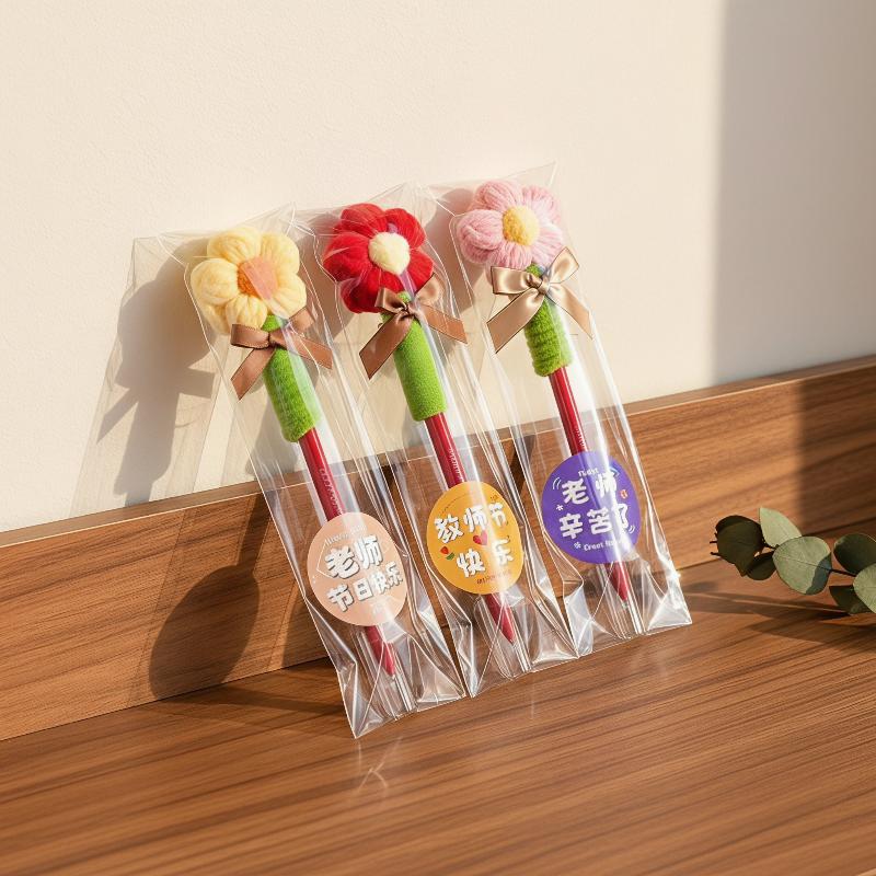 1Pcs Cute Plush Flower Gel Pen Creative Decorative Gel Pen Knitted Floral Writing Pen Smooth Writing Teachers Day Gifts