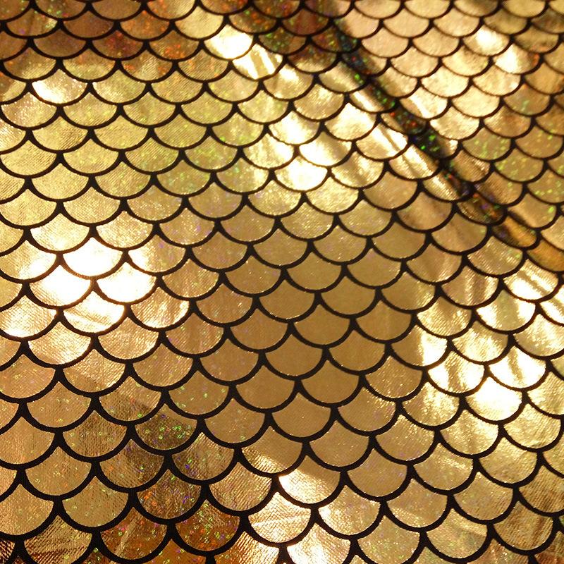 Colorful Laser Fish Scale Pattern Fabric Mermaid Gold Embossing for DIY Toy Decor Stage Performance Costume Fabric