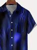 Blue Black Visual Stripe Men's Comfortable Short Sleeved Shirt| Trendy Brand Style Explosive Shirt