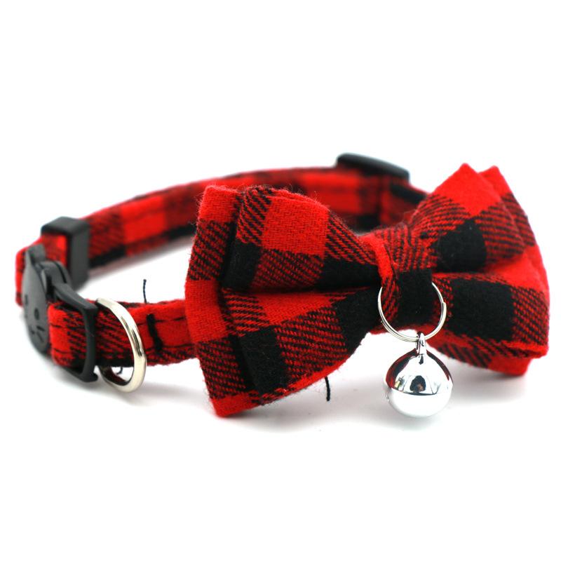 Chaoyang Grid New Pet Collar British Grid Bow Cat Collar Insert Buckle with Bell