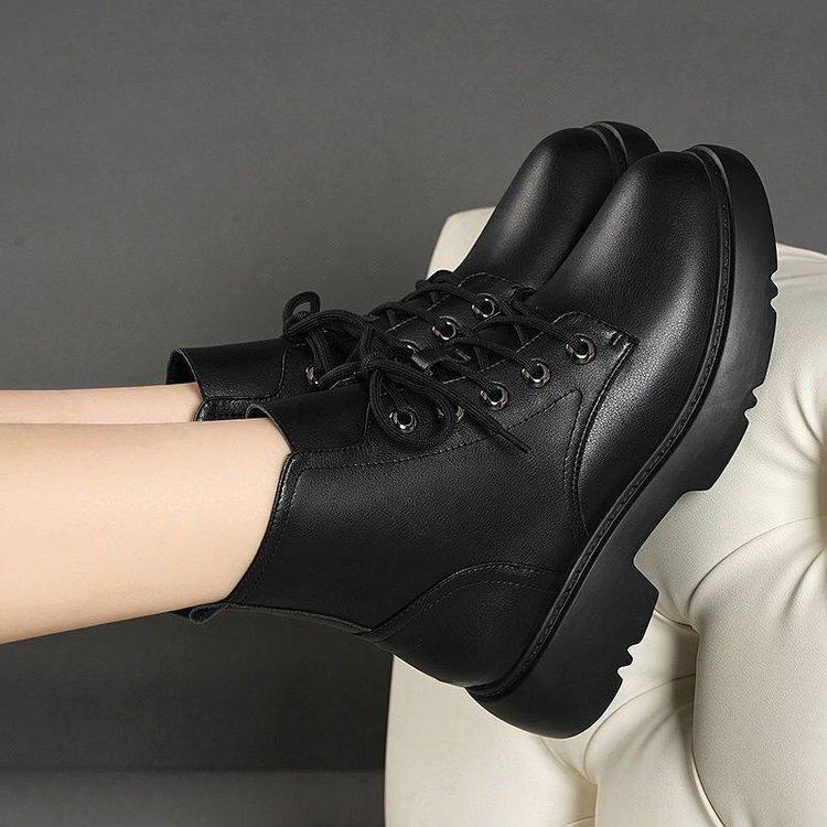 Versatile Soft Leather Martin Boots Women's British Flat-soled Soft-soled Cotton Shoes 2025 New Autumn and Winter Thick-soled Non-slip Velvet Short B