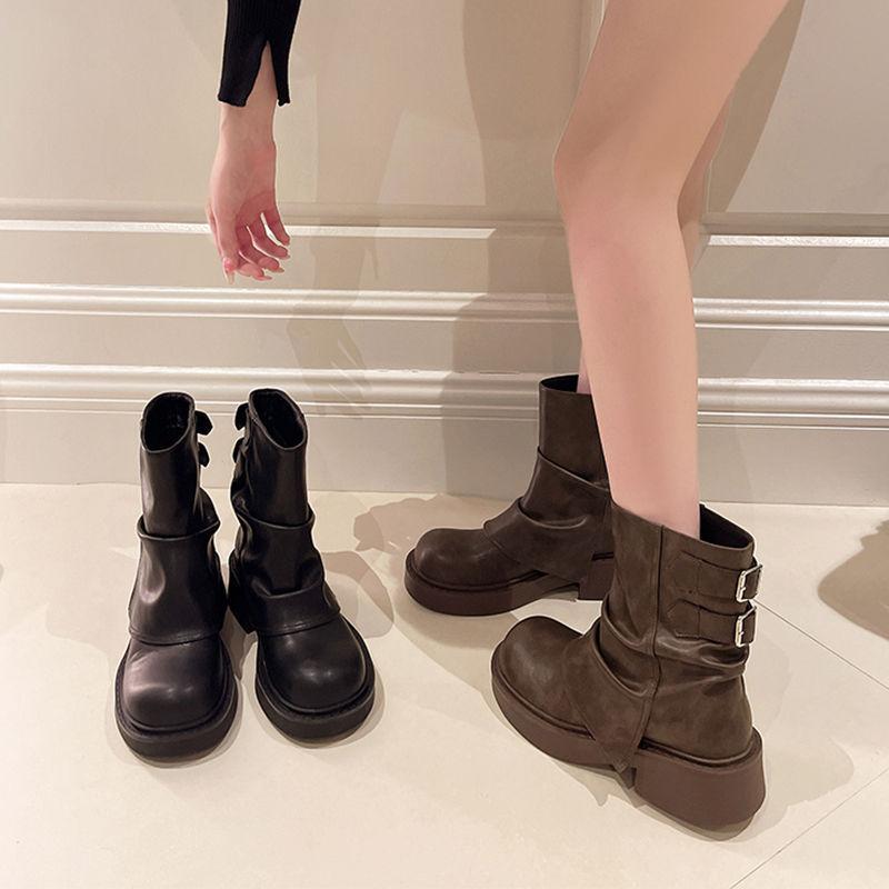 Maillard Short Boots Women's New Autumn and Winter Super Fire Thick-soled Brown Trouser Boots Knight Martin Boots Women