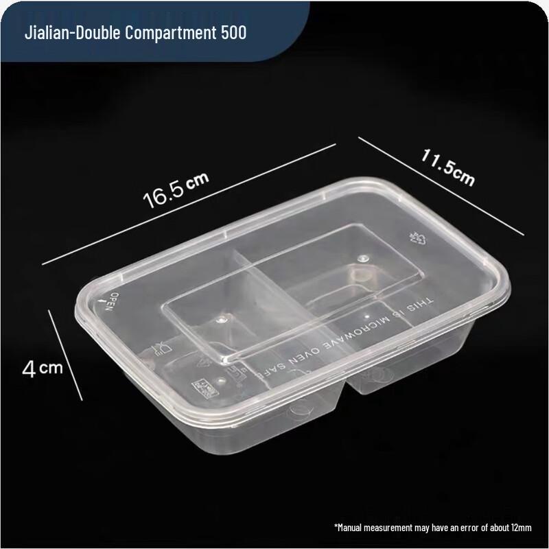 Disposable 2-Compartment Plastic Takeaway Food Containers with Lids