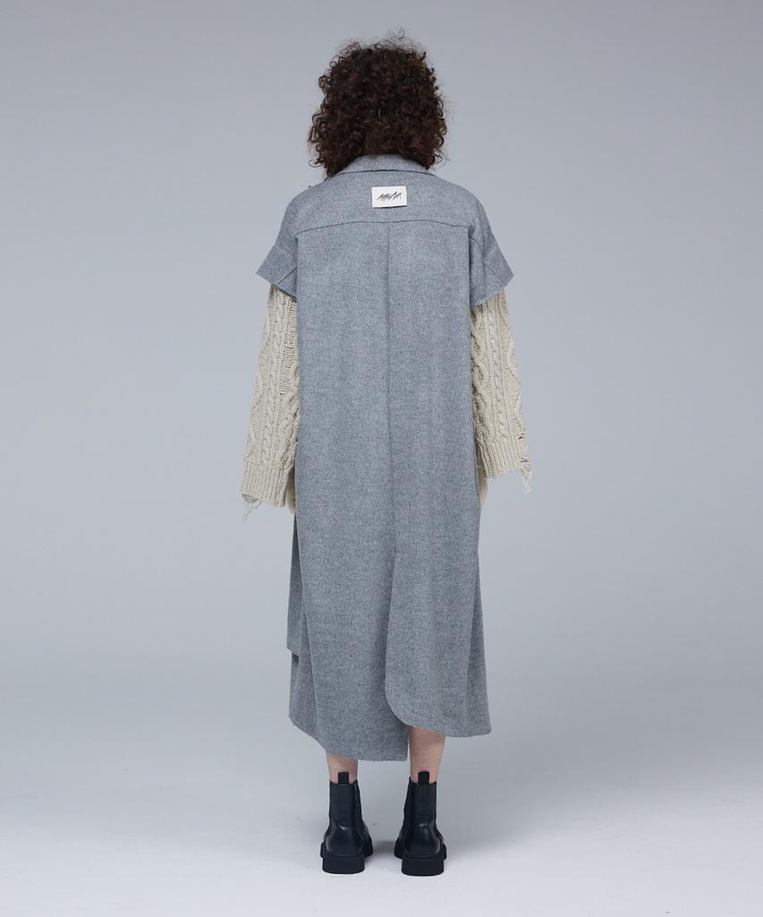 Meuameu Wool Tie Sleeve Detail Coat Dress