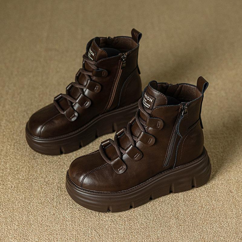 Kurze Stiefel für Damen im Herbst und Winter 2026 neuer Stil mit Plüsch dicker Sohle Retro High-Top-Schuhe für Damen