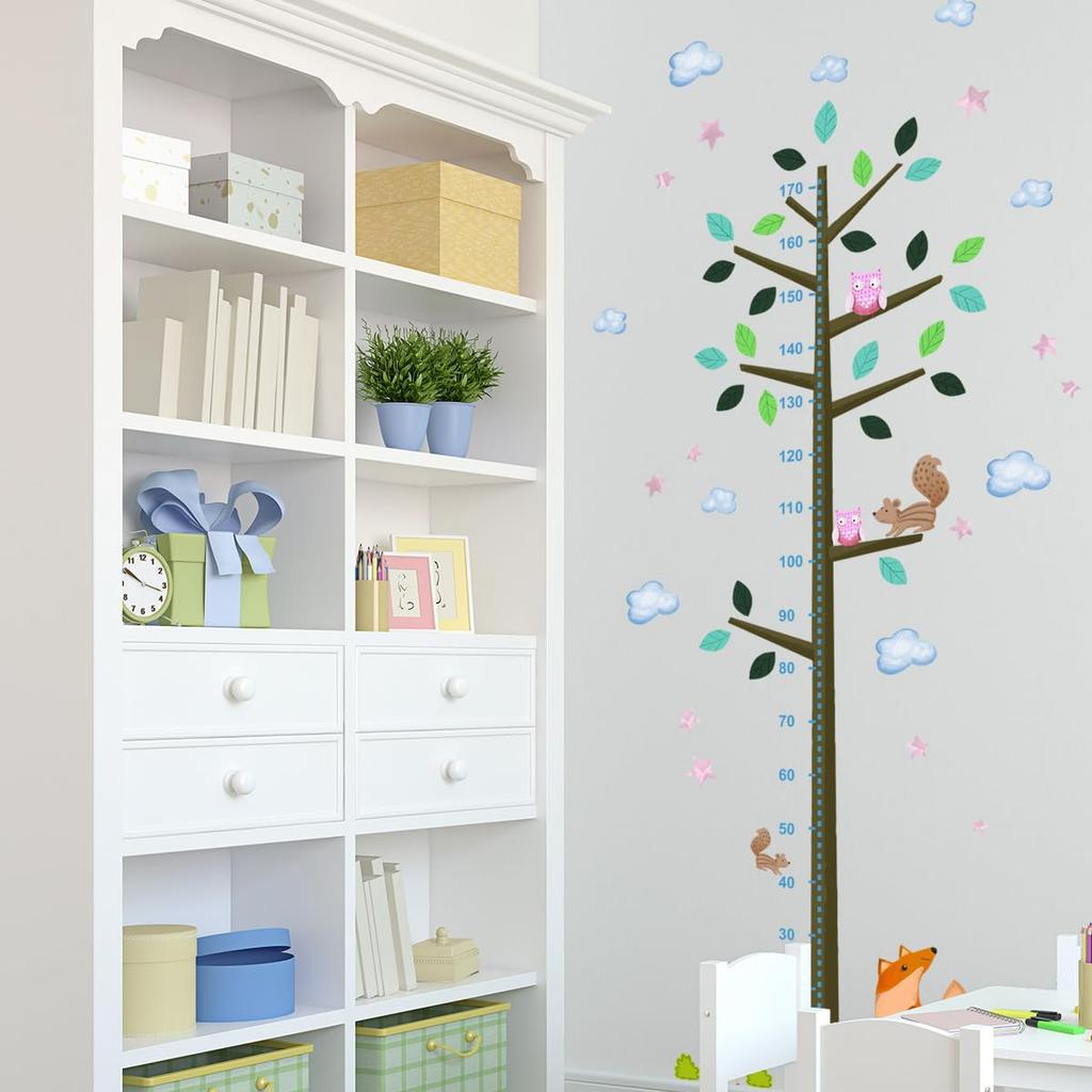 Height Chart Wall Tree and Animal Measures Height Up to Waterproof PVC Removable Matte Room Decor Sticker Sticker, Design, 170cm, Material, Finish,