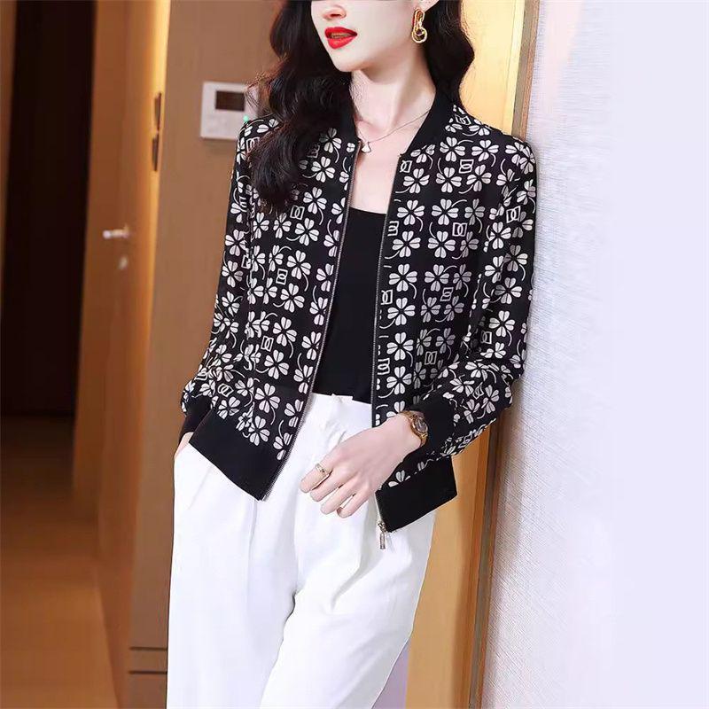 Women's Trendy Chiffon Cardigan: Lightweight Sun Protection Baseball Jacket for Middle-Aged Mothers