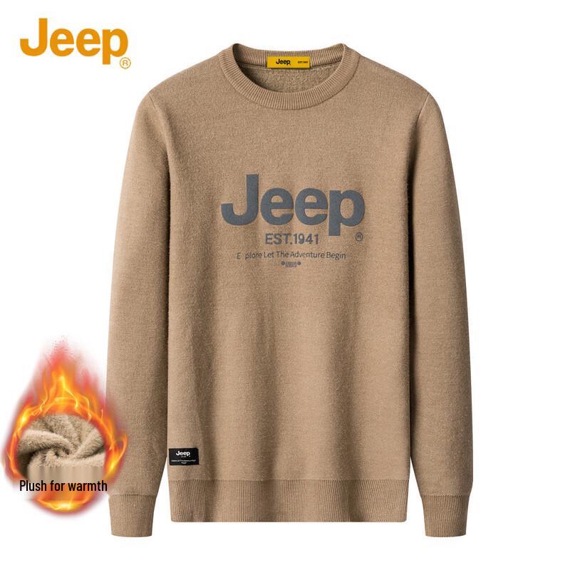 JEEP Men s Fleece-Lined Round Neck Knitted Sweater M