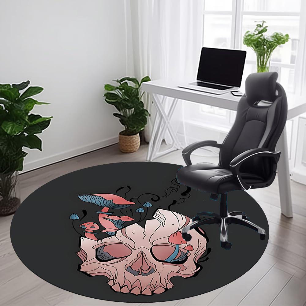 1pc Mushroom Skull Office Round Area Rug, Under Office Chairs Bedroom Living Room Home Decor, Room Deco
