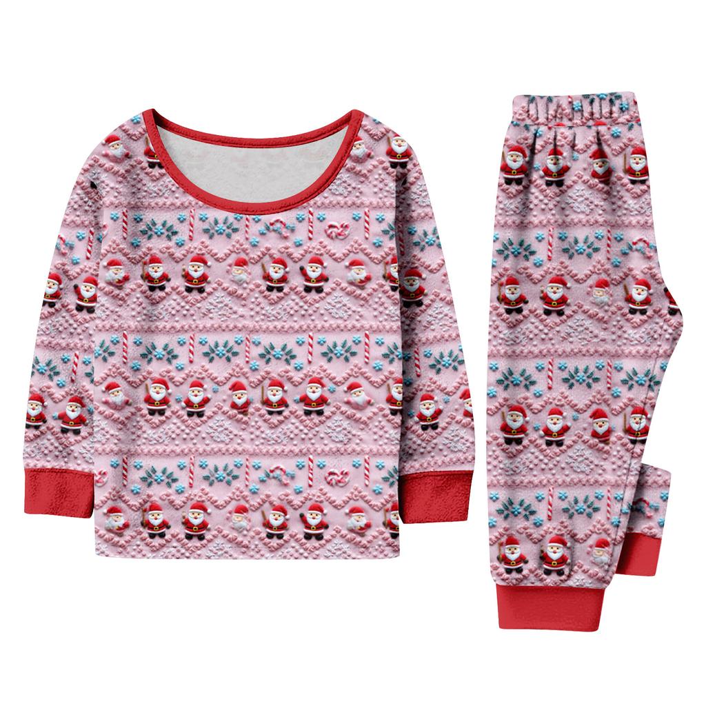 Pasujący Rodzinny Świąteczny Zestaw Domowy Flanelowy z Nadrukiem Długi Rękaw i Spodnie