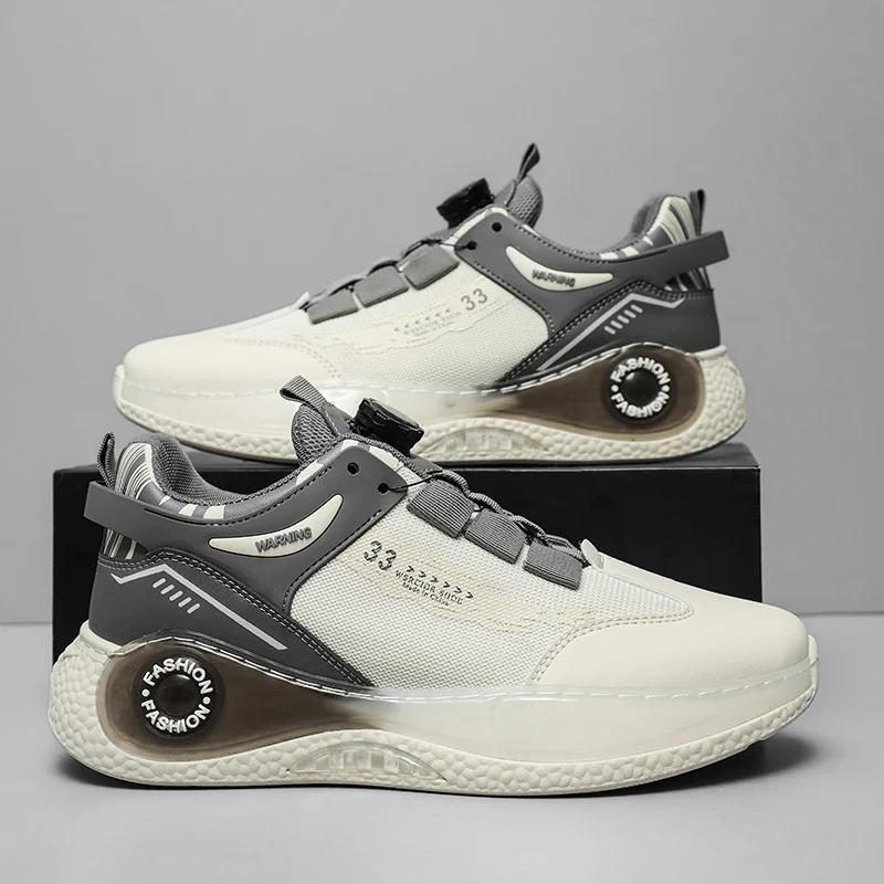 Mens Sneakers with Rotating Buckle Comfy Non Slip Lace up Durable Shoes for Mens Outdoor Activities