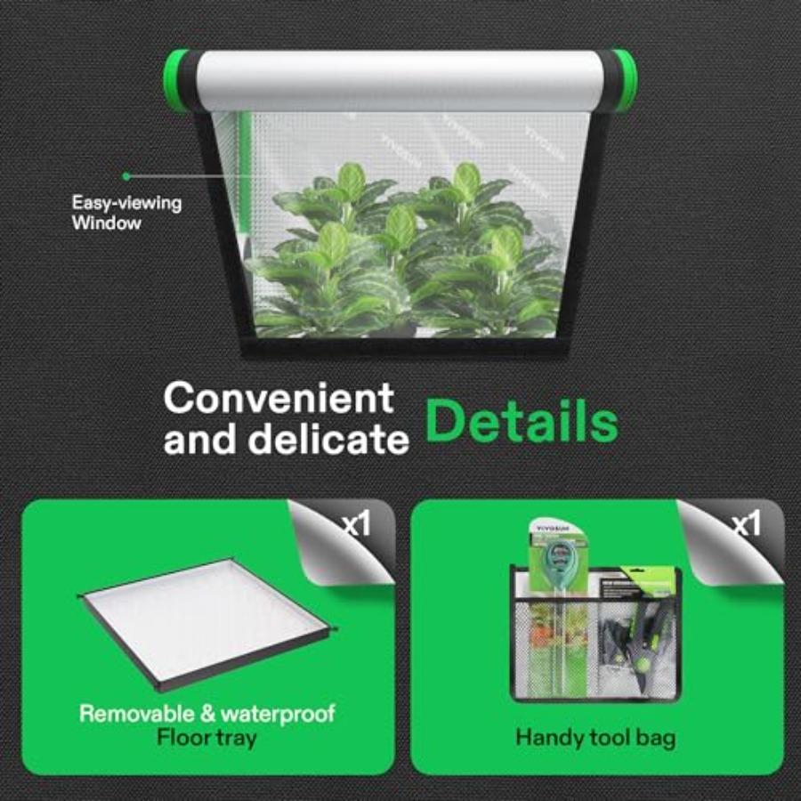 R446 4x4 Grow Tent 48x48x72 Roof Cube Tent with Observation Window and Floor Tray for Hydroponics Indoor Plant Setup Compatible
