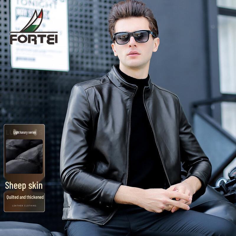 

Мужская стеганая кожаная куртка из овчины со стойкой XL 52