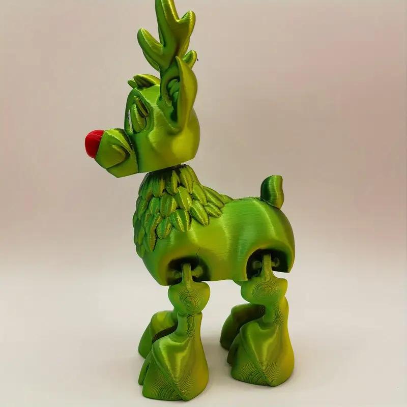 Festive Reindeer Sculpture 3D Printing Christmas Elk Ornament Green Sleigh Deer Statue for Home Desktop Decor Holiday Party Gift