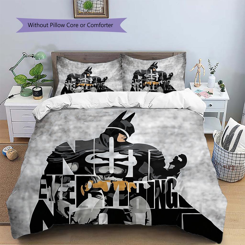 Batman Muster Bettwäsche Bettdecken-Set Heimdekoration Geschenk (1 Bettbezug + 2 Kissenbezüge (ohne Füllung))
