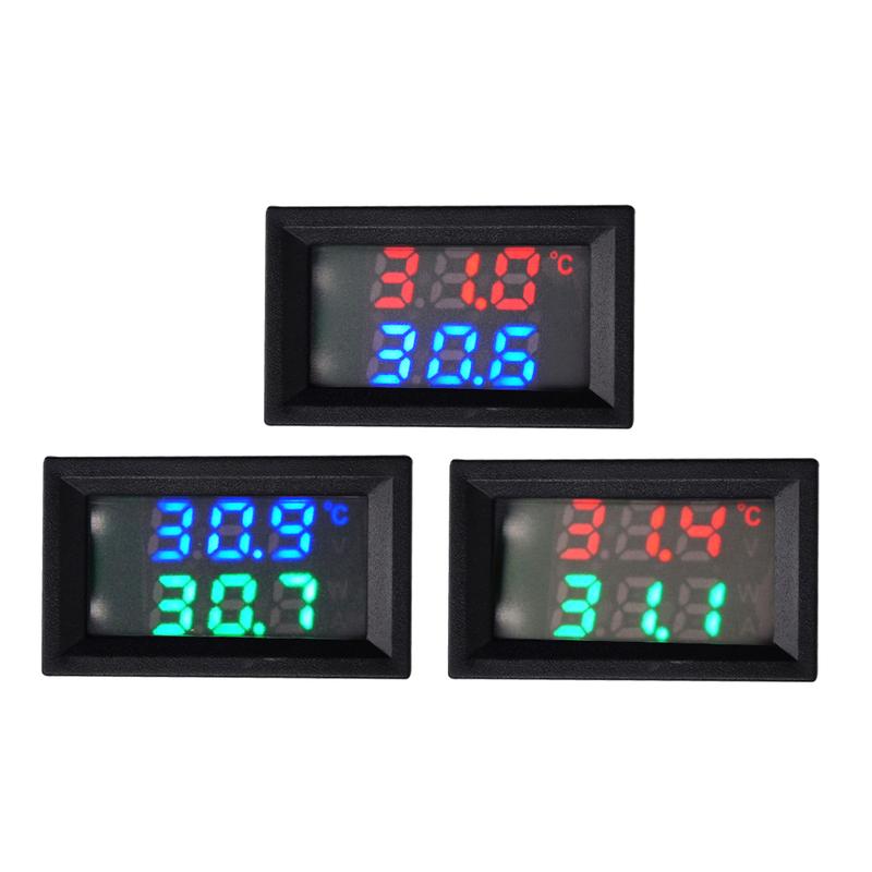 DC4-30V Voltmeter Thermometer 2in1 LED Digital Dual Display Voltage Meter Temperature Sensor Tester with NTC3950 Probe Cable