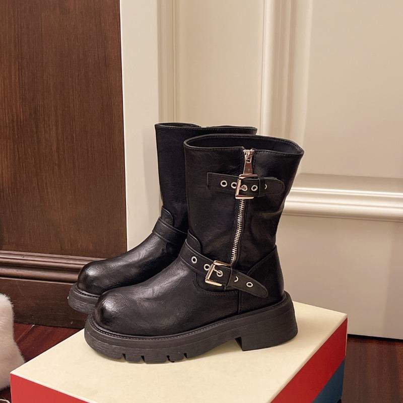 Winter Belt Buckle Women Knight Ankle Boots Fashion Slip On Platform Thick Sole Shoes Ladies Modern Short Botas Para Mujer