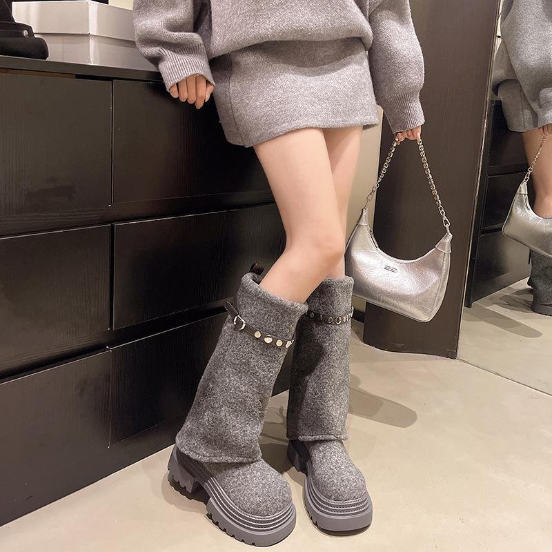 Long boots but knee knight tall round head flat bottom matte 2025 new autumn super fire pile boots