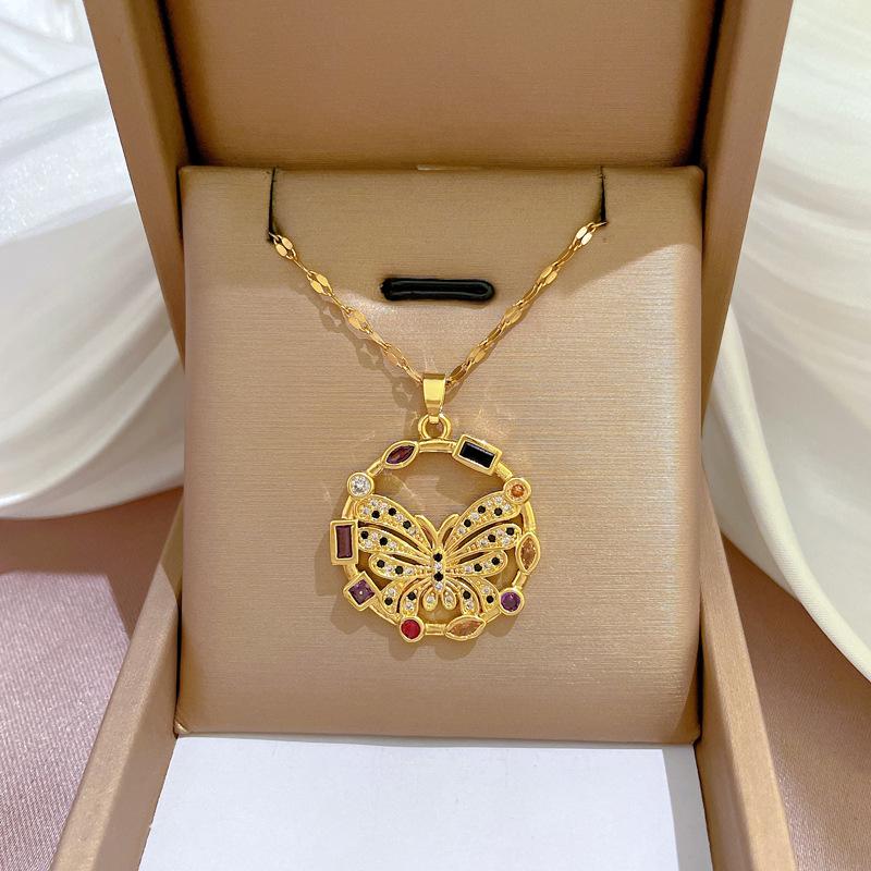 Titanium Steel Micro-Inlaid Gold Plated Women's Lucky Bead Necklace - Trendy Clavicle Chain Accessory