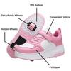 Magic Roller Skates Dual Wheel Slip-on Roller Skating Shoes 2025 New Spring Autumn Leather Surface Sports Shoes For Women Kids