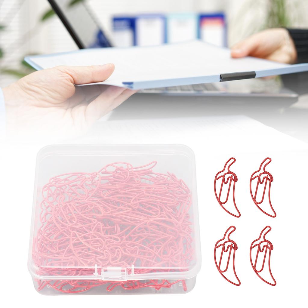 100 PCS Red Color Pepper Shaped Cute Decorative Paper Clip with Transparent Box for Office