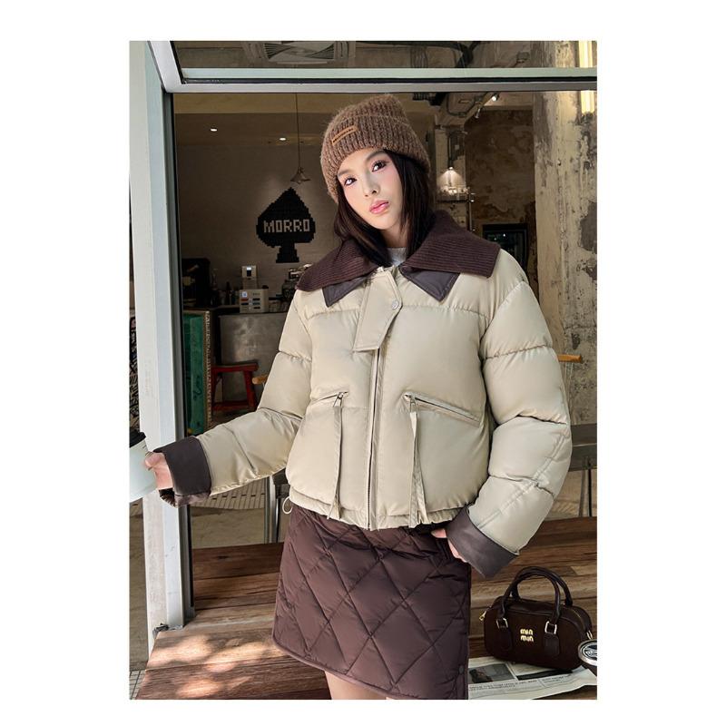 Short Down Cotton-padded Clothes Women's Winter Knitted New Contrasting Color Warm Cotton-padded Jacket