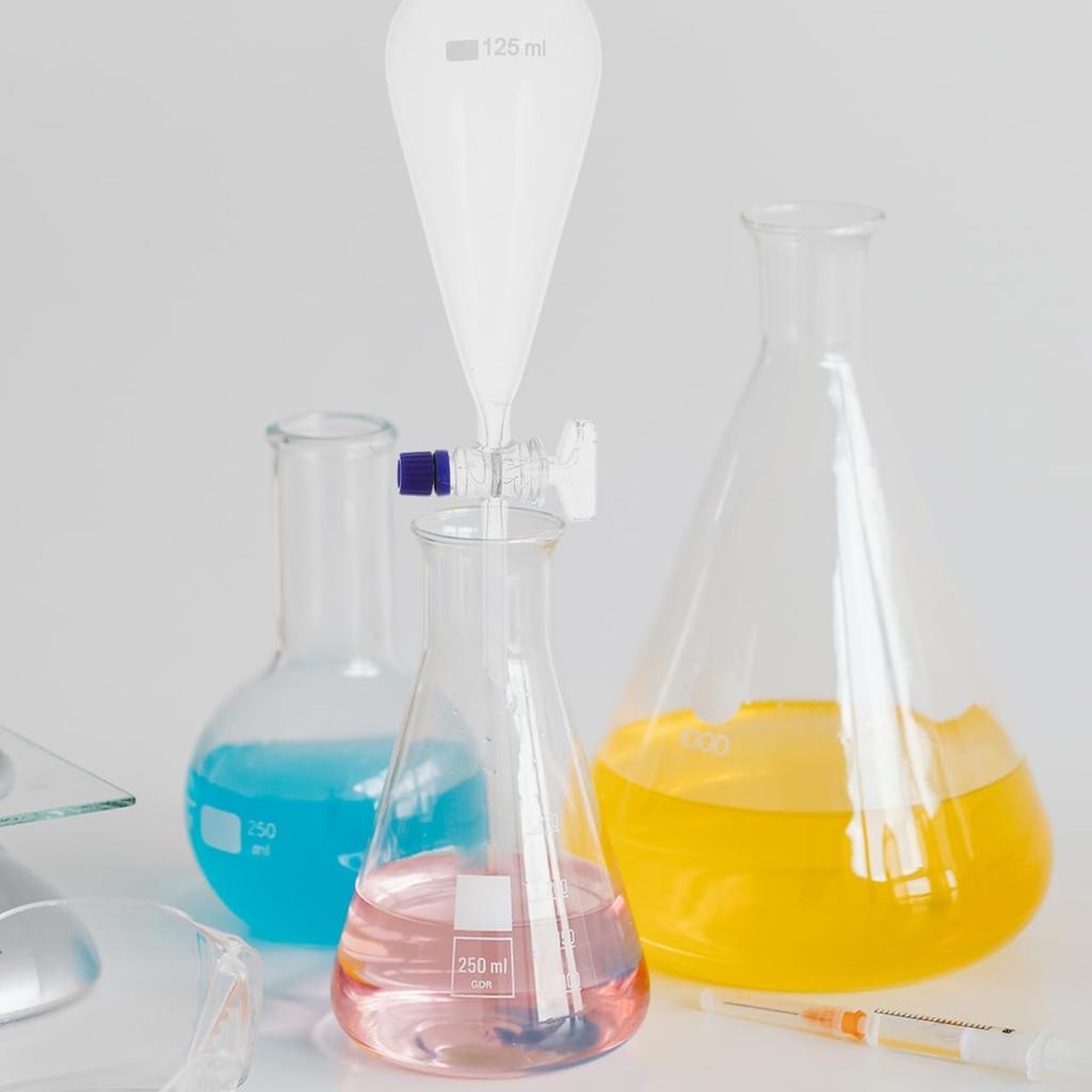 Borosilicate Glass 125 ML Conical Separatory Funnel - Separatory Funnel Pear Funnels with PTFE Stopcock, Laboratory Heavy Wall Conical Separatory