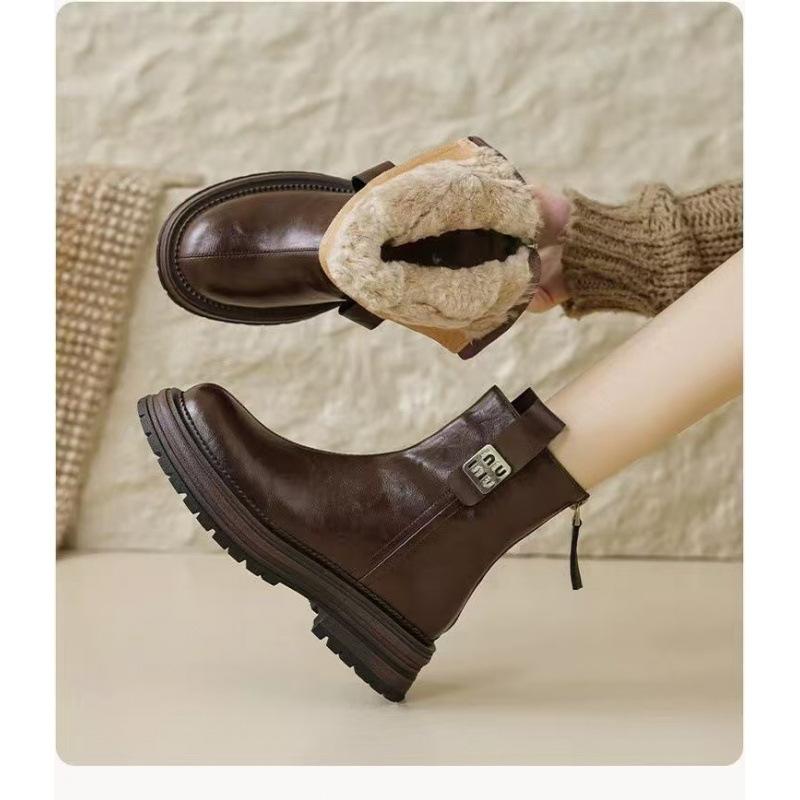 Soft leather platform Martin boots medium boots autumn and winter new velvet cotton shoes boots 35 темно-коричневого 3860₽