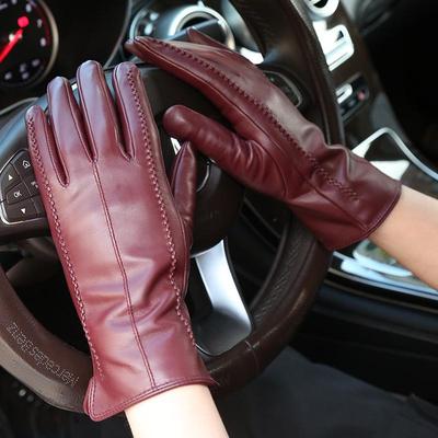 Women's Winter Plus Velvet Thickened Touch Screen Warm and Windproof Leather Gloves