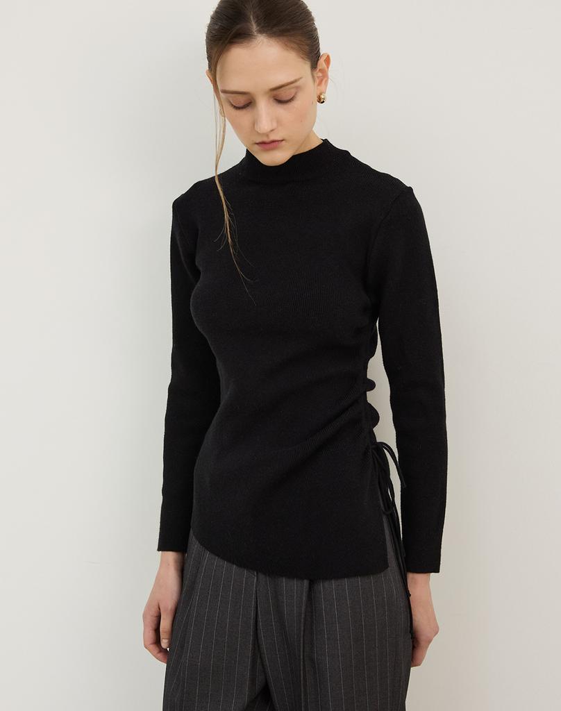 GIEMAR Mock Neck Unbalance Cut Knit Black