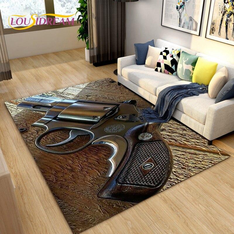 3D puška Pistole Revolverová pistole Cartoon Area Koberec,Koberec do obývacího pokoje Ložnice,Kuchyňská rohožka Koupelna Protiskluzová podložka na podlahu