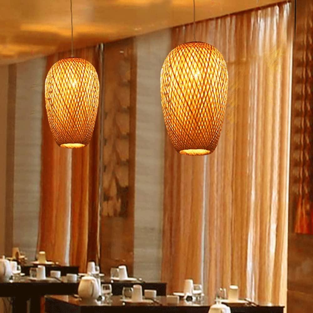Bamboo Lantern Pendant Lamp Retro Japanese Style E27 Chandelier Hanging Light Ceiling Lighting Fixture for Living Room Bedroom