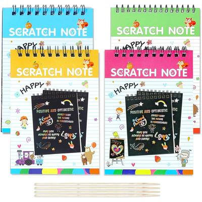 Glun Scratch Notepad For Kids, Theme C1 Pack Of 4 With Magical Rainbow Color Sheets