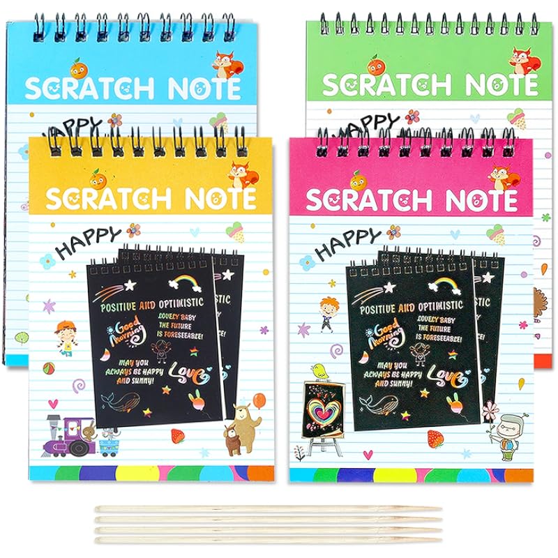 Glun Scratch Notepad For Kids, Theme C1 Pack Of 4 With Magical Rainbow Color Sheets