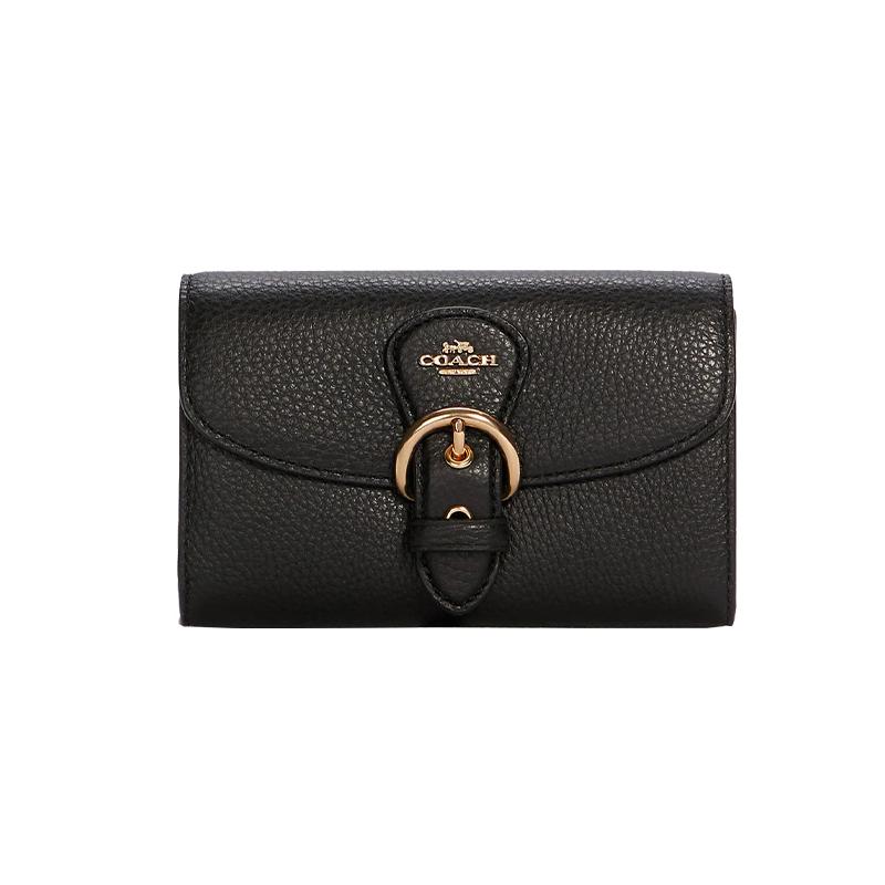 COACH Kleo Casual Travel Buckle Flap Sandwich Leather Clutch Wallet Small Women s Black чёрный
