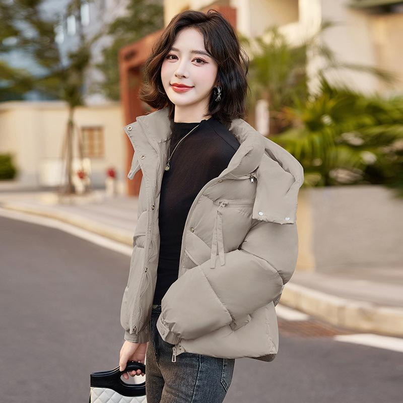 Winter 2025 new hooded cropped down cotton jacket women's thickened fashion casual loose pure jacket