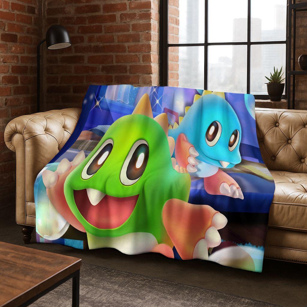 3D Retro Game Bubble Bobble Cartoon Flanellen Deken, Gezellige Zachte Plaid voor Huis Slaapkamer Bed Bank Picknickhoes Cadeau Kinderen