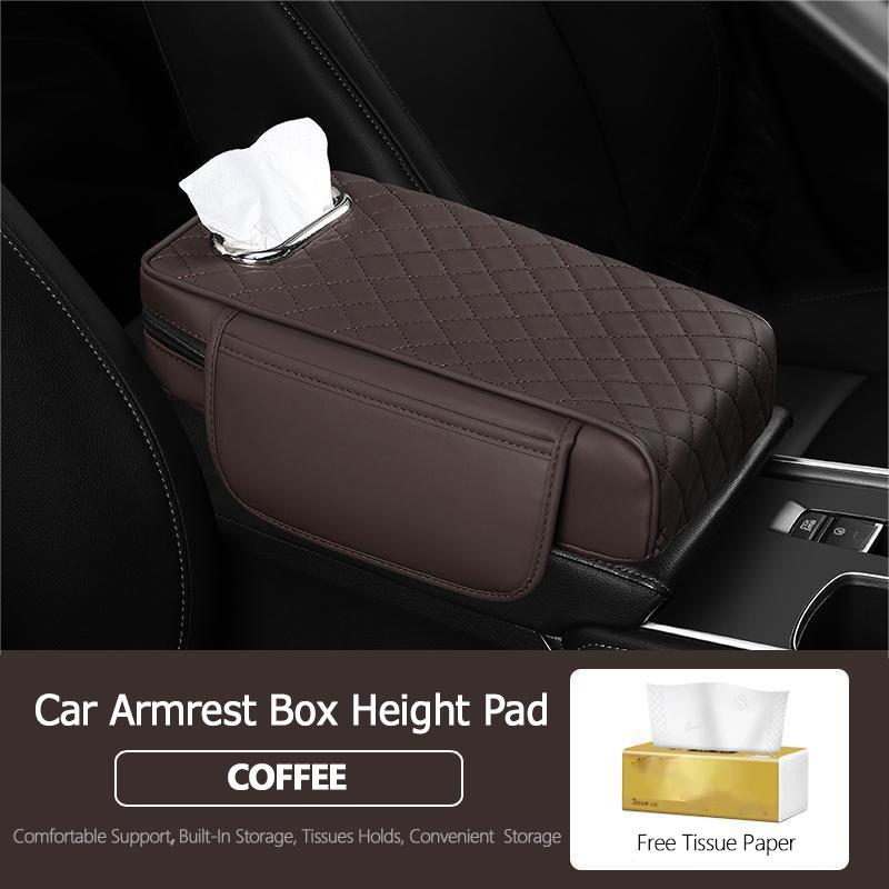 Nappa Leather Diamond-Embroidered Car Armrest Pad with Tissue Storage