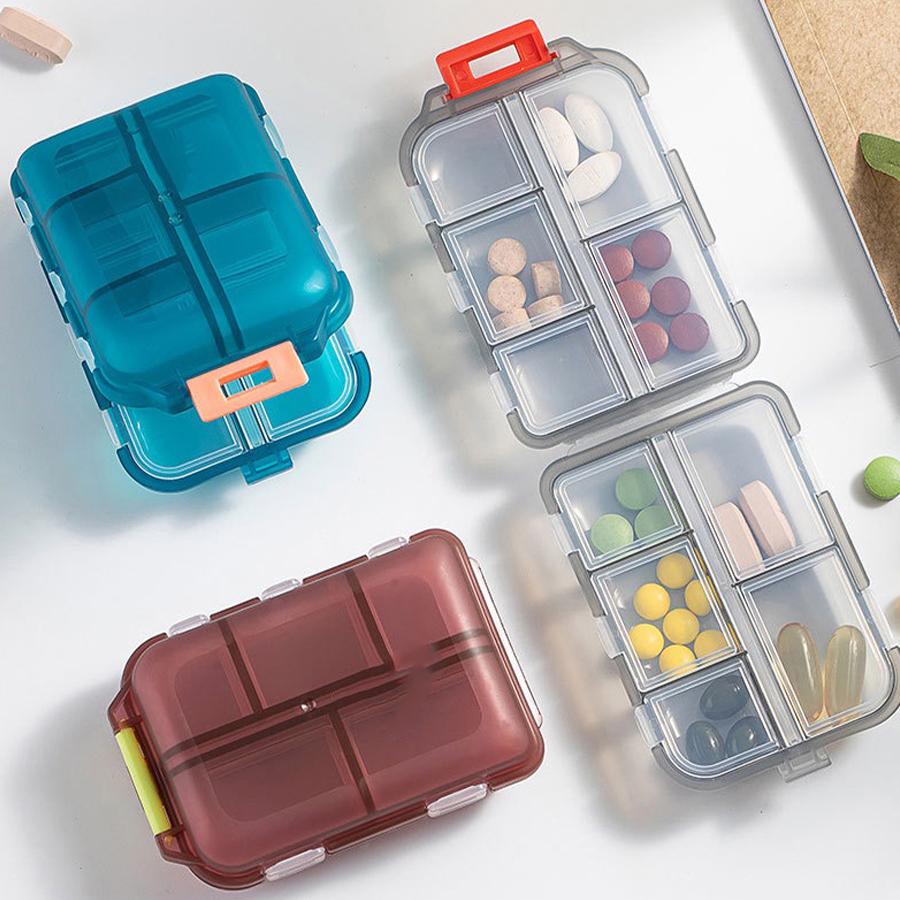 Convenient Travel Pill Organizer Dispenser Portable Pocket Pharmacy Medicine Box Small Case 10 Grids Storage Vitamin Fish Oil