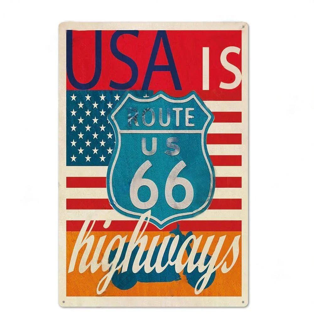 Route 66 Souvenir License Plate, American Auto Metal Sign 20x30cm
