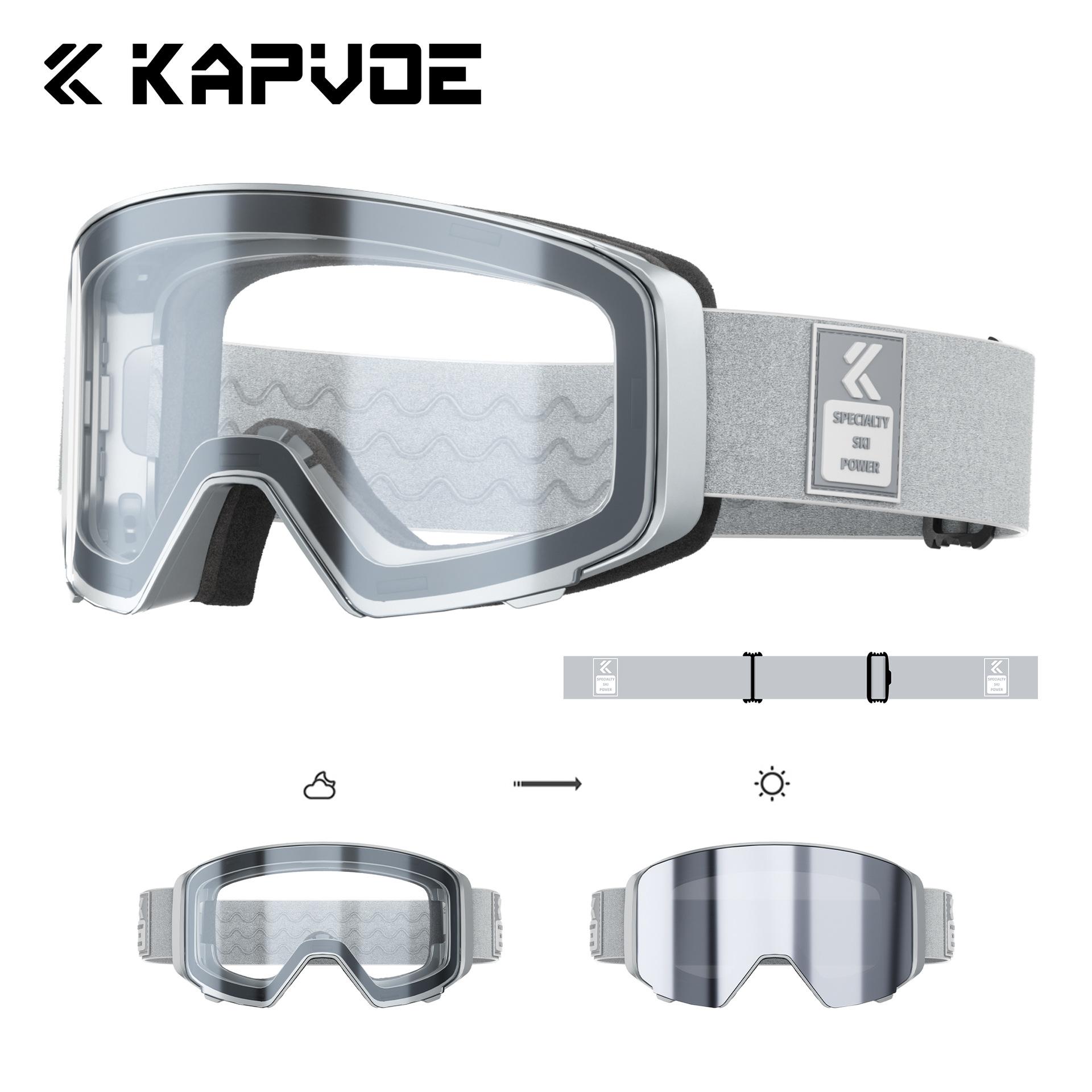 

kapvoe Flip-up color-changing ski goggles, anti-fog, professional outdoor mountaineering and hiking windproof goggles, single and double board ski High-end gray frame with