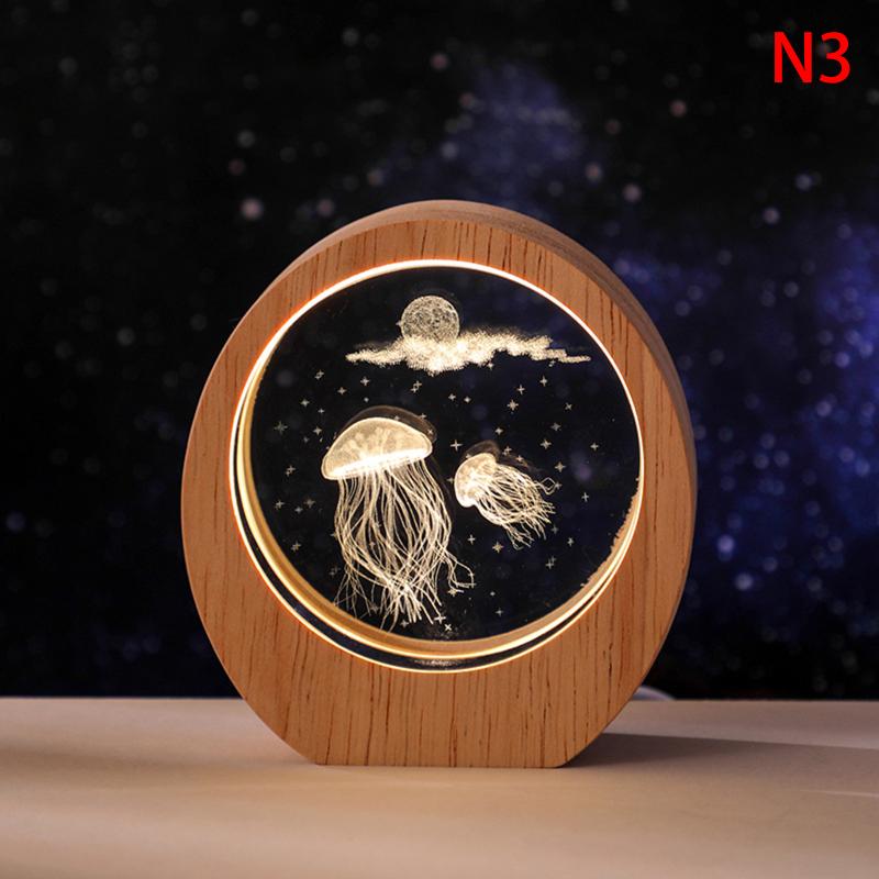 3D Inner Carving Planet Night Light Luminous Crystal Desktop Ornament