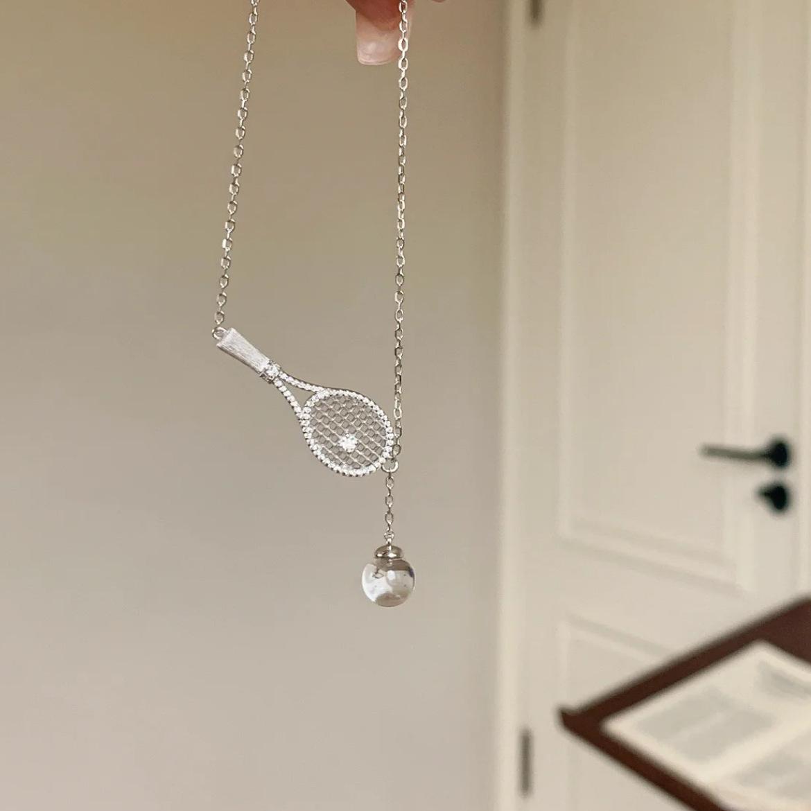 Neck Chain, Women s Light Luxury Tennis Racket Necklace, Women s Sports Style, Full of Craftsmanship, Personality, French Necklace Bracelet 40CM
