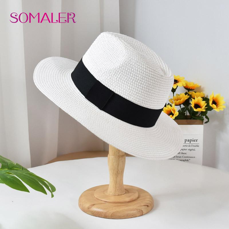 

SOMALER летние панамские шляпы для женщин и мужчин, соломенная шляпа с защитой от солнца, пляжная кепка с защитой от ультрафиолета, дорожная кепка One Size белый