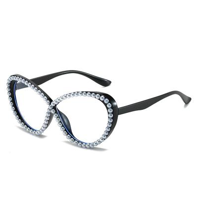Rhinestone Personalized Glasses Frame, Trendy Cat Eye Diamond Flat Mirror Handmade Woman