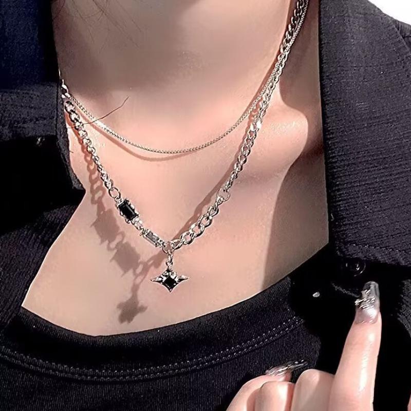 Mangxing double-layer necklace trendy men's sweater chain light luxury niche design hip-hop style couple boys
