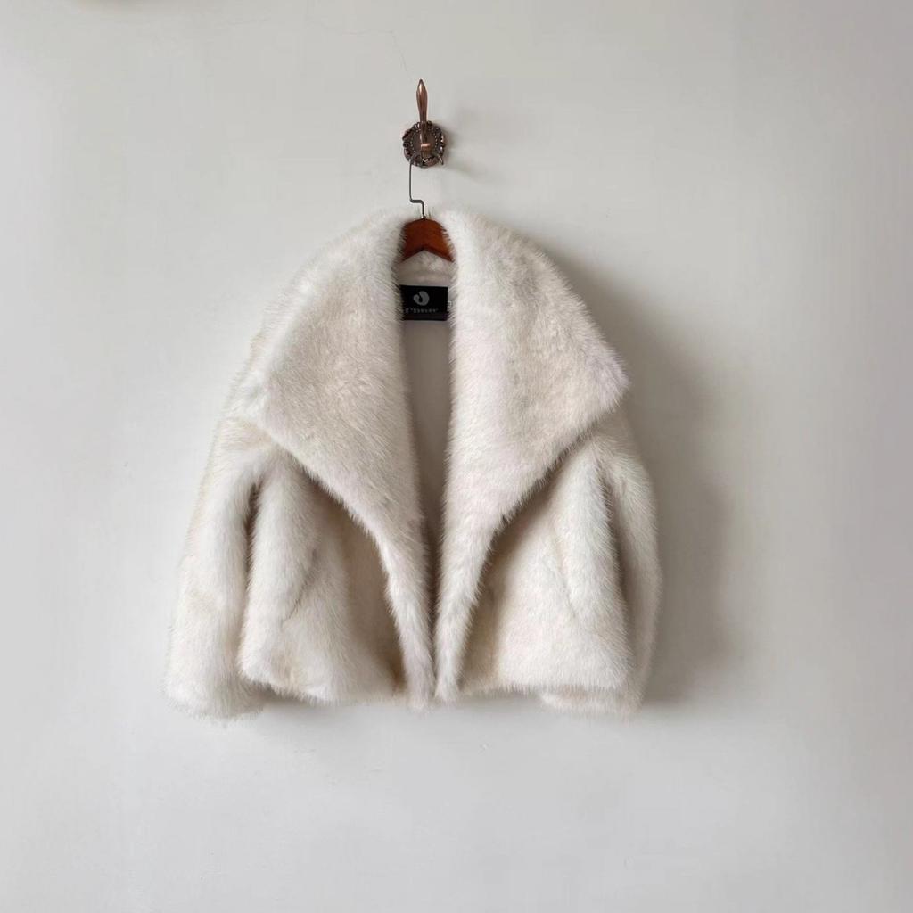 Damen Reverskragen Langarm Kunstpelzmantel Lockerer Schnitt Streetwear Pelzjacke