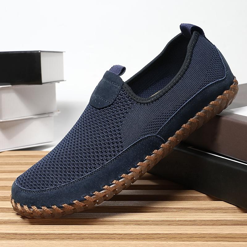 Fashion Men Comfortable And Casual Loafers Breathable Knitted Fabric Anti-Slip Outdoor Walking Shoe Soft-Soled Lightweight Driving Shoes